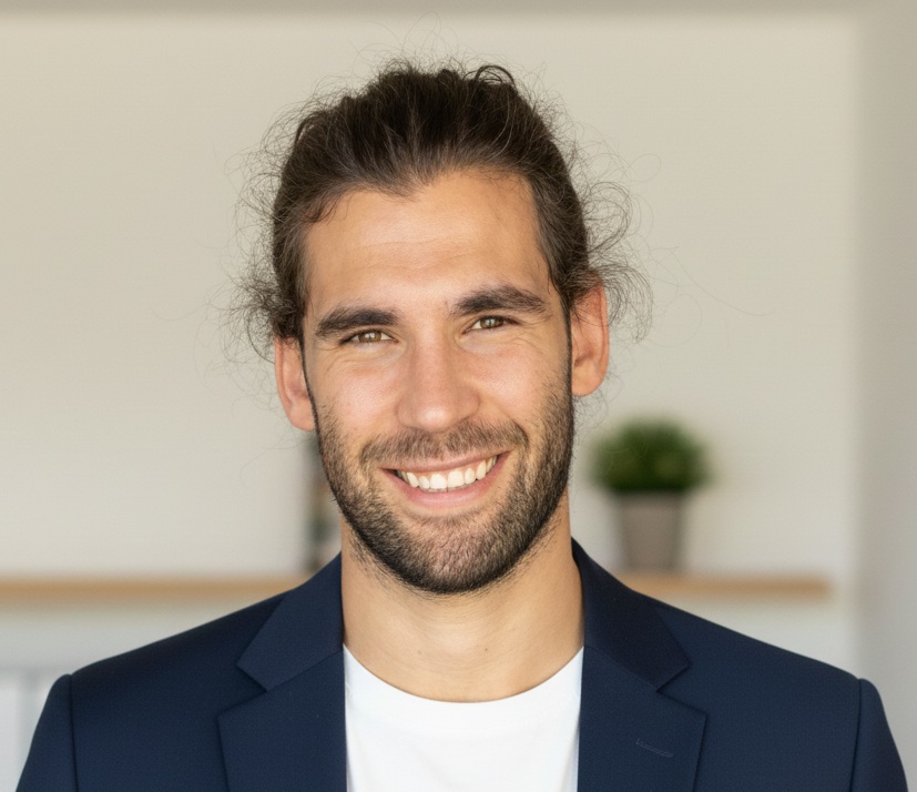 Antonio Alcaraz, wearing a blazer and white T-shirt